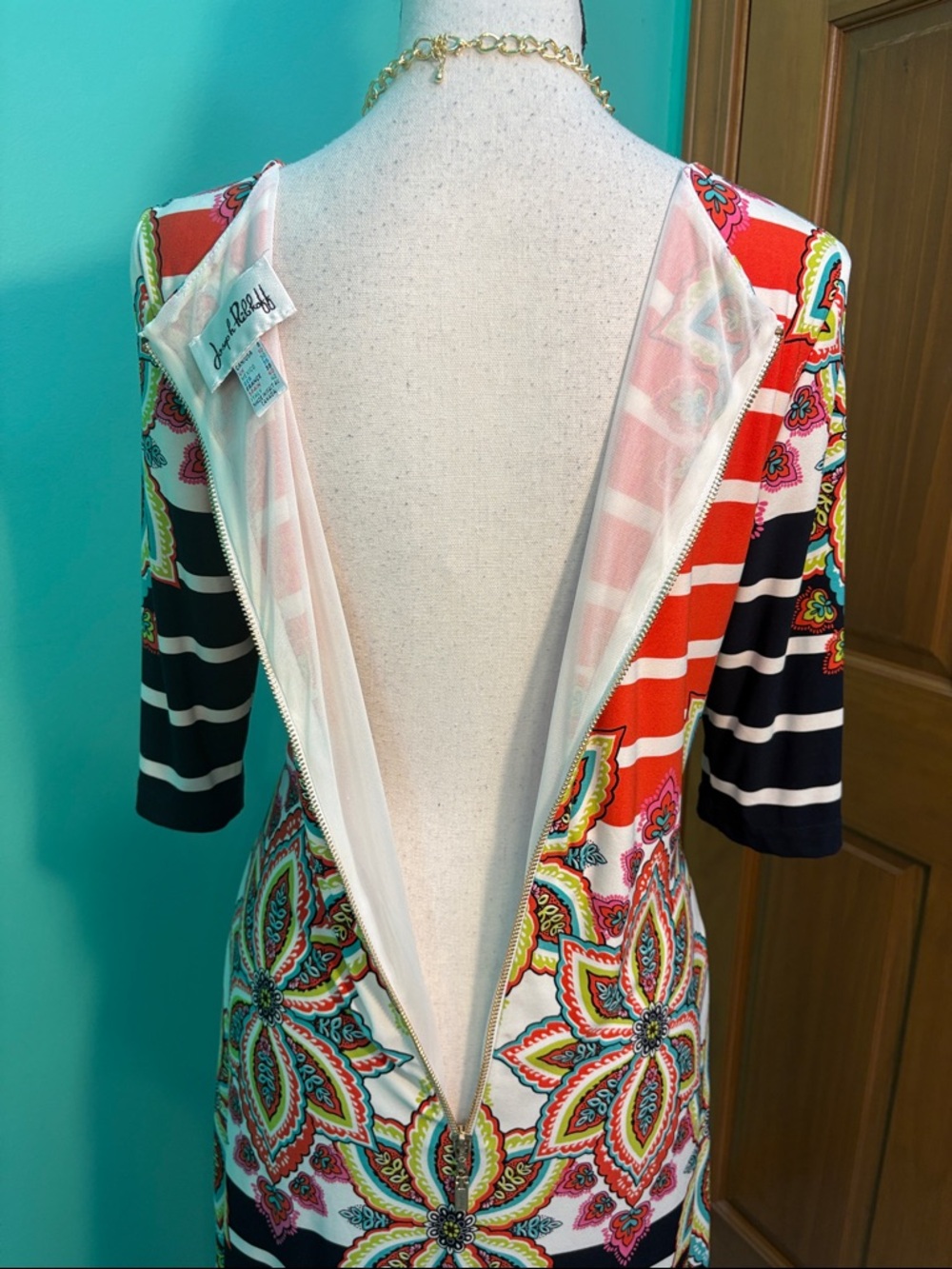 Joseph Ribkoff Red, Black & White Floral Stripe Tunic - Picture 10 of 13